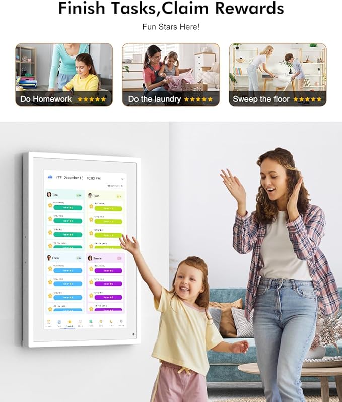 10.1" Smart-Picture-Frame Digital Calendar in-One – Interactive Touchscreen Display Electronic Calendar for Chore Chart, Star Reward, Sync Google Outlook Calendar Via App, Wall Mount, Gift for Mom Dad