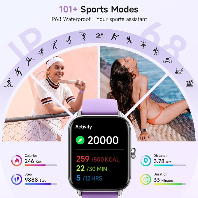 Gydom Smart Watches for Women for Android & iPhone, Alexa Built-in, 1.8" Smartwatch with Heart Rate/SpO2/Sleep/Stress, IP68 Waterproof Fitness Tracker, 101+ Sports Modes, Purple