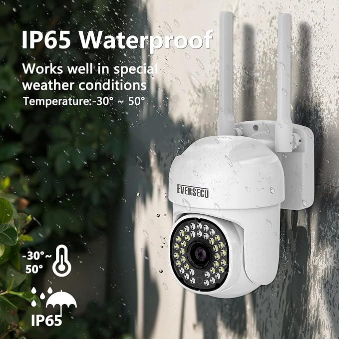 EVERSECU 2K 3.0MP Outdoor WiFi PTZ Security Camera, 2.4G&5G WiFi, Auto Tracking, 2 Way Audio, Color & Infrared Night Vision, Work with Alexa, SD Card & Cloud Storage, ONVIF Compliant IP Camera(4pack)