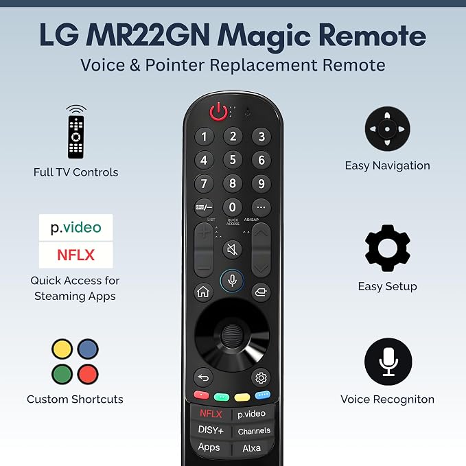 LG Magic Remote Control Replacement for 2019-2024 Smart TV Models - Easy Setup, Voice Control, Shortcut Keys - Works with LG OLED, QNED, NanoCell, UHD, WebOS, 4K/8K Smart TVs (MR19/20/21/22/23/24GA)