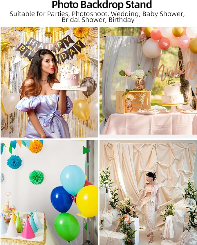 Hemmotop Photo Backdrop Stand, 10x7ft (WxH) Photography Background Stand for Photoshoot, Wedding, Birthday, Baby Shower Parties, Projector Screen, Decoration, Balloons