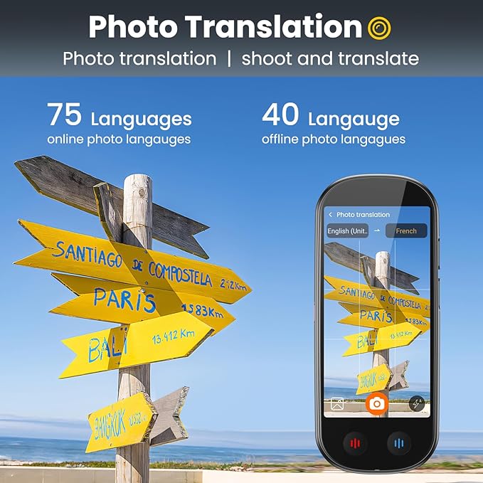 Language Translator Device No WiFi Needed, AI Translator with ChatGPT, Two Way Real Time Voice Translator Device with 150+ Languages, Recording/Offline/Photo Translation for Travel Business Learning