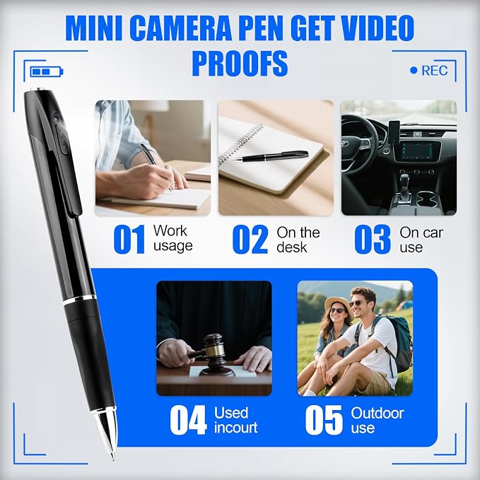 Mini Spy Camera Pen 1080P Full HD Video Recorder with 64GB Card, USB Charging, Security Surveillance Camera