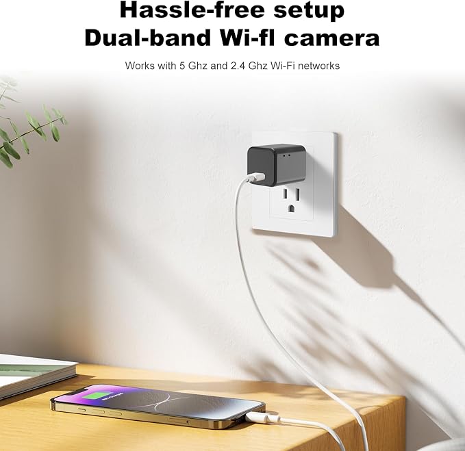 2.4G/5G WiFi Camera with Type-C Charger, 1080P HD Indoor Camera with Motion Detection, Plug-in Mini Cam for Home and Pet Care