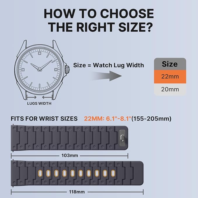 Bandletic 22 mm Quick Release Watch Band, Durable Silicone Magnetic Bands Compatible with Garmin Venu 3 Watch Band, Soft Rugged Sport Watchband Replacement Strap for Men Women, AnthraciteGray/Ochre