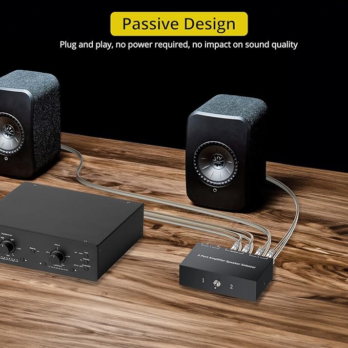 PROZOR 2(1)-in-1(2)-Out Amp Amplifier Speaker Switcher Selector, 2-Way Speaker switcher selector Box with A/B Switch and No External Power