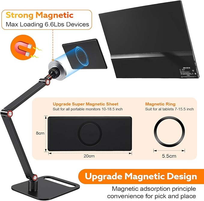 Portable Travel Monitor Stand, Strong Magnetic Portable Monitor Holder, iPhone/iPad Stand for 4.7" 12.9" 15.6" 16" 17.3" 18.5'' Screens, Universal Screen Extender Base Adjustable Tablet Holder
