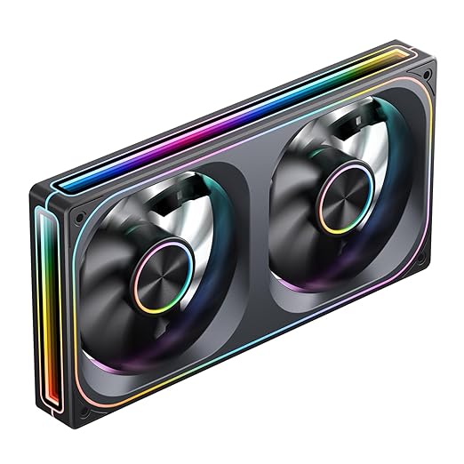 JONSBO ZA-240B PC Case Fan,All(2)-in-One,Single Frame Unit with 2x120mm ARGB Fans,PWM,3Pin ARGB, Silent Computer with 4-Sides Infinity Mirror Fan 2400RPM,Aluminum Nameplate,28mm Thick Black