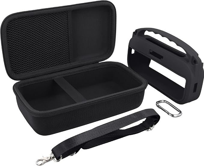 co2CREA Hard Case and Silicone Case Replacement for Bose New SoundLink Flex 2nd Gen/Bose SoundLink Flex Bluetooth Portable Speaker, Protective Case with Carabiner and Shoulder Strap (Black Case)