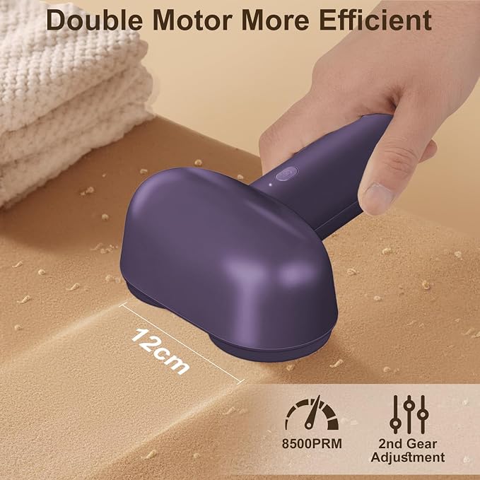 Fabric Shaver, Handzee Electric Lint Shaver, Dual Motor Sweater Shaver, Fabric Pilling Remover, Powerful 2 Gear 6-Leaf Blades, Portable Defuzzer Clothes Fuzz Remover for Sweater Furniture (Purple)