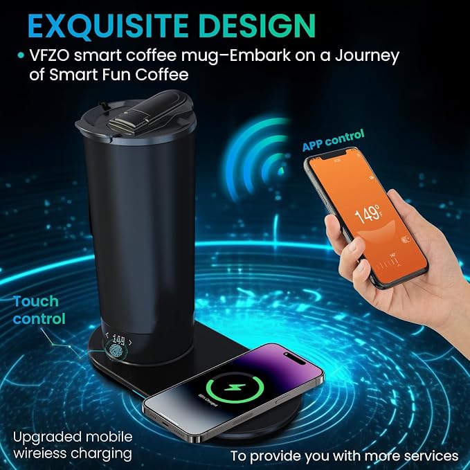 Temperature Control Heated Travel Mug Smart Self Heating Coffee Mug 20 Oz App Controlled LED Display Coffee Serving Sets Mug Kept at a Constant Temperature for 4-10 Hours (Burgundy, 20 oz)
