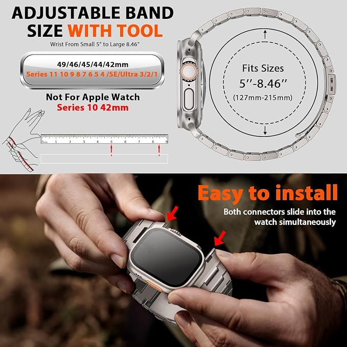 i-Boruly Pure Titanium Band for Apple Watch Ultra 3/2/1 (49mm), Series 11 10 9 8 7 6 5 4 SE (46/45/44mm) - Waterproof Lightweight Metal Strap with Adjustment Tool,Men Durable Business Design (Titanium Color)