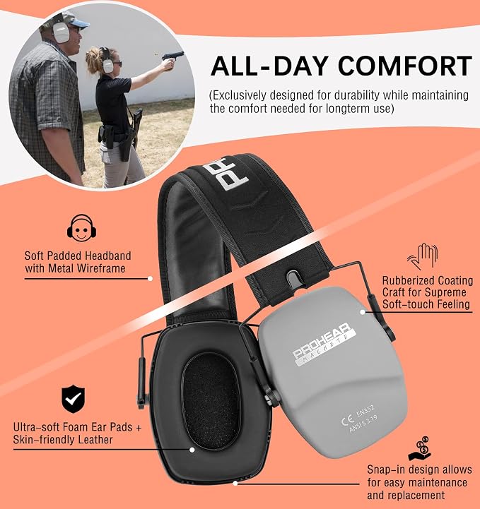 PROHEAR Ear Protection Safety Earmuffs for Shooting Noise Reduction Slim Hearing Protector