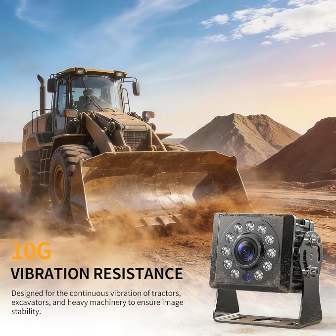 Fookoo AHD 1080P Dual Wired Backup Camera System, 7" Touchscreen Monitor Blind Spot Detection Vibration-Proof 10G Camera for Tractor Truck Excavator Skid Steer Harvester RV MP3 MP5 Waterproof