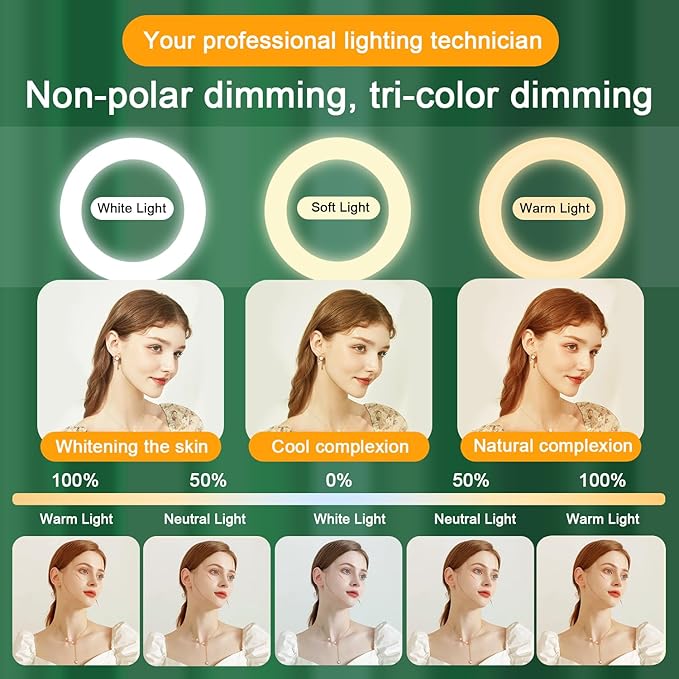 18 Inch Ring Light with Tripod Stand, Dimmable 58W 5500K LED Circle Light for TikTok/Live Stream/Makeup/YouTube with Carrying Bag,Compatible Camera and Phone