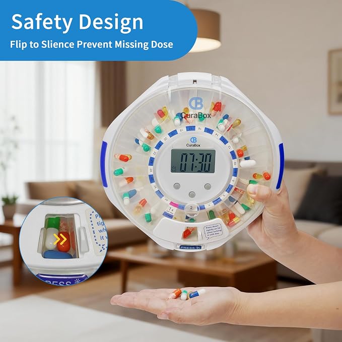 Automatic Pill Dispenser for Elderly with Alarm - 28 Day Smart Pill Box for Alzheimer’s Care, Easy-Read LCD Display, Key Locked, Alarm & Light Reminder for Medication, Vitamins, Supplements