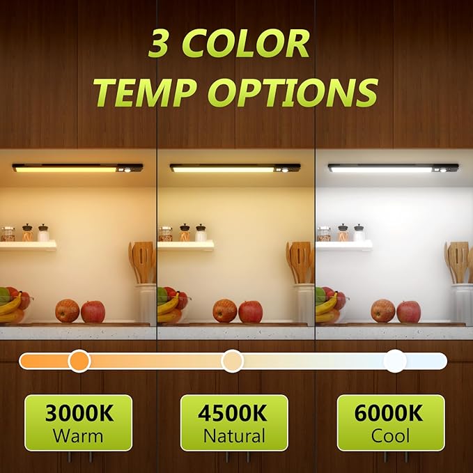 Mpotmiy 6 Pack 12" Rechargeable Motion Sensor Under Cabinet Lights with Digital Display, 2200mAh, 3 Color Temperatures, Magnetic Dimmable Closet Lights for Kitchen
