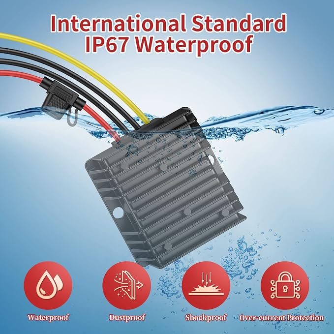 24VDC to 12VDC Converter 15A 180W, 18V to 12V with Fuse, Waterproof and Wire Terminal Block, for Cart LED Light Truck Vehicle Boat Solar System (Accepts DC 15-40V Inputs)