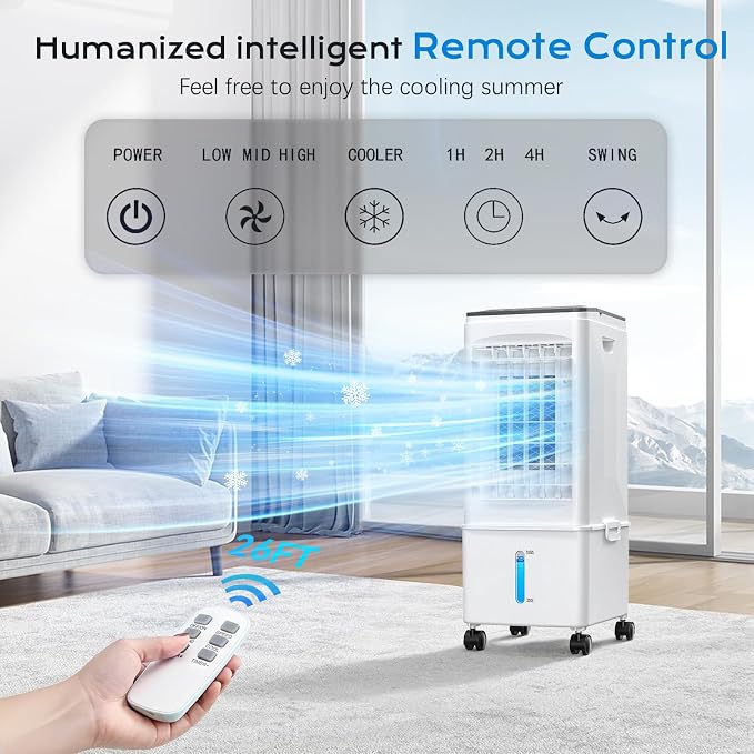 Portable Air Conditioners, Portable AC Unit, Evaporative Air Cooler w/2.5Gal Tank, Fast Cooling, 3 Speeds, Windowless Air Conditioner w/7H Timer, Swamp Cooler for Room Home Office Garage