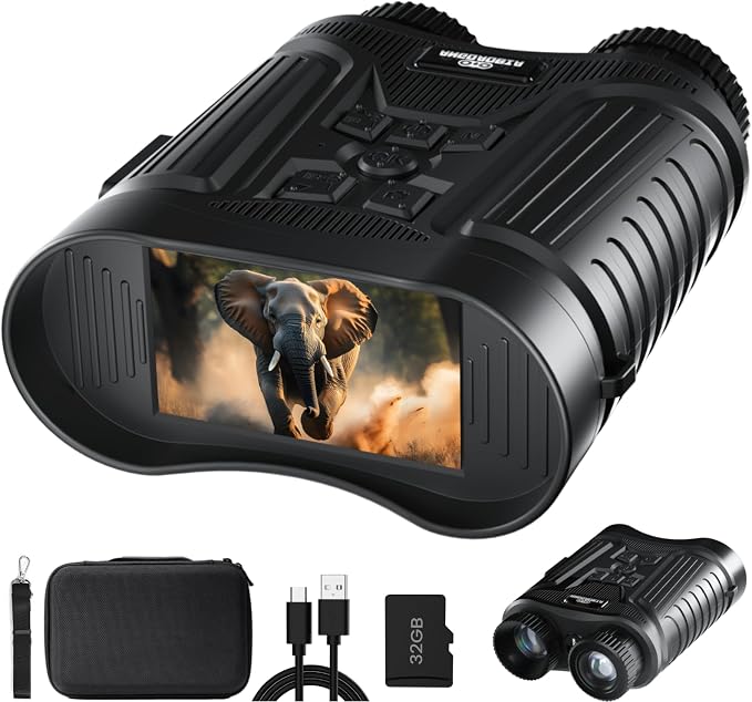 Night Vision Goggles, 4K Night Vision Binoculars for Adults, 3'' HD Screen & 8X Digital Zoom External Flashlight, 2000FT Viewing Range for Outdoor Camping
