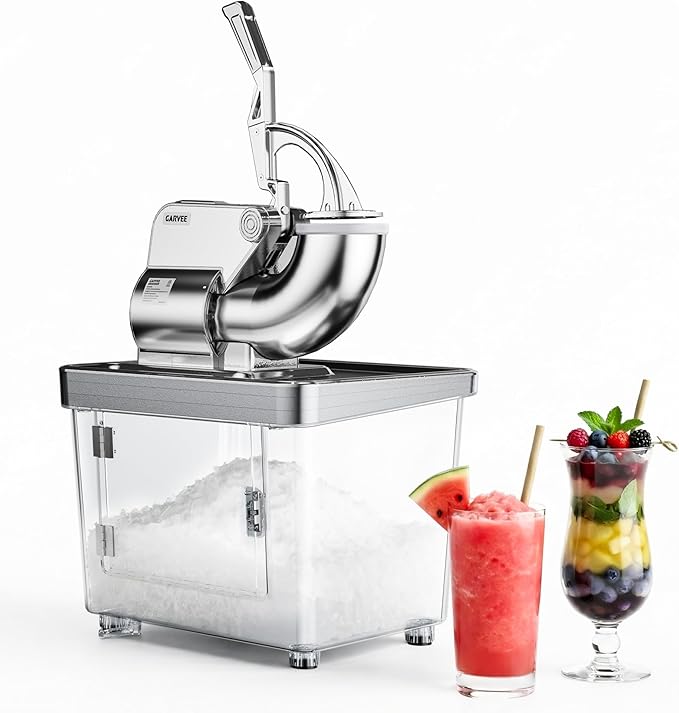 Commercial Ice Crusher Machine with 4 Blades, 2000RPM 750LBS/H Ice Shaver with 2LBS Hopper Capacity, 350W Stainless Steel Snow Cone Machine for Home Use, Bars, Cafes, Parties, Silver
