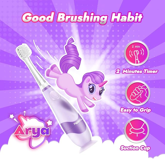 Papablic Toddler Sonic Electric Toothbrush with Covers for Babies and Toddlers Ages 1-3 Years, Debby Bundle with Arya