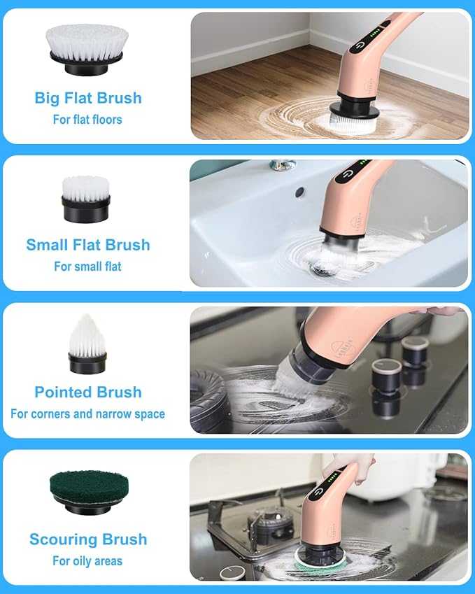Leebein ANS-8050 Electric Spin Scrubber + Extra 7PCS Replacement Brush Heads