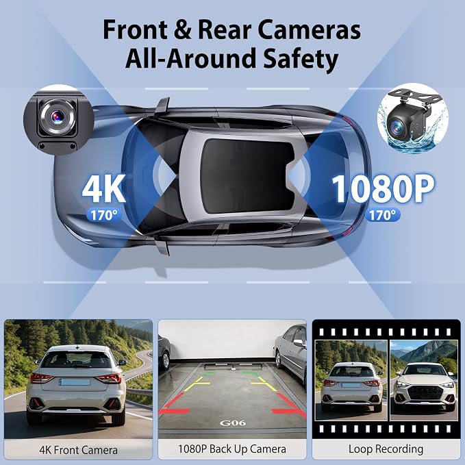 10.26" Portable Wireless CarPlay Screen for Car, Carplay & Android Auto Touchscreen with 4K Dash Cam, 1080P Backup Camera, 64GB SD Card, Apple Carplay Screen with GPS, Airplay, Mirror Link