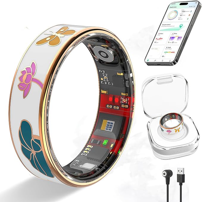 Smart Ring for Women Fitness Tracker with Heart Rate Blood Oxygen Menstrual Cycle Sleep Monitoring Step Counting IP68 Waterproof for iOS and Android No Subscription Fee (11#)