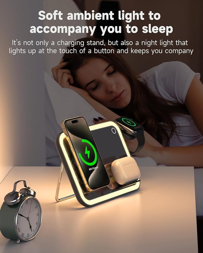 3 in 1 Wireless Charging Station for Apple Magnetic Charger Station for iPone& Apple Watch& Airpods (Black)