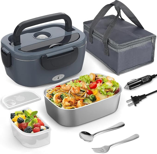Electric Heated Lunch Box for Men/Women Home 80W Portable Food Warmer with 12V/24V/110V/220V Stainless Steel Leakproof Container for Work Travel Jobsite Camping Gifts Fathers Day for Dad Husband Men