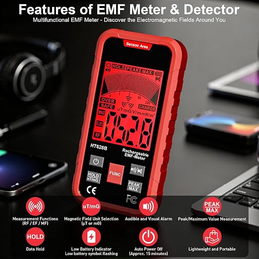 3-in-1 EMF Meter & Detector, Portable Rechargeable RF EF MF Tester with Sound & Light Alarm, for Home WiFi Signal & Electronics