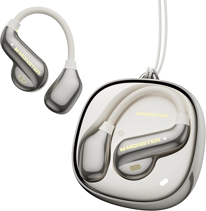Monster Open Ear AC390 Headphones, Bluetooth 6.0 Ear Buds with Stereo Sound, IPX5 Waterproof, Wireless Headphones 24H Playtime, Rotating Charging Case with Lanyard, Ultra-Light Open Ear Earbuds
