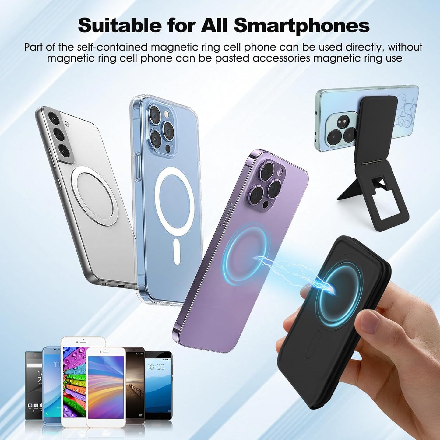 Phone Stand, Foldable Magnetic Phone Tripod, Angle Adjustment & Strong Magnets PU Leather Phone Stand, Compatible with All Smart Phone 16/15/14/13/12 (Black)