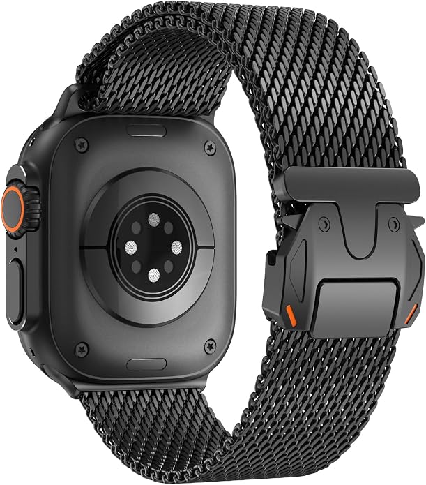 WINGLE Milanese Loop for Apple Watch Band Ultra 3/2/1 Band Ultra 49mm Series 11 10 46mm 45mm 44mm SE 3/2/1 Series 9 8 7 6 5 4 3 Men Women,Parachute-Style Buckle Stainless Steel Mesh Metal iWatch Bands