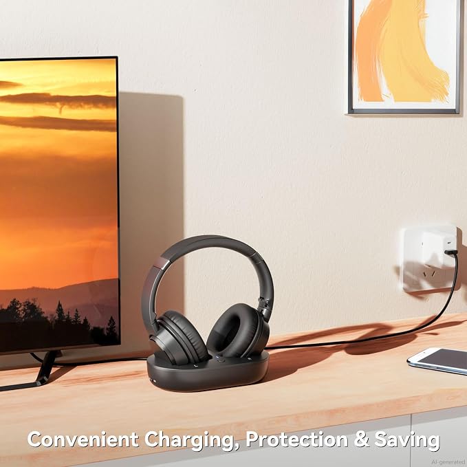 Wireless Headphones for TV, TV Headphones Wireless for Seniors with Easy Setup, Compatible with Most TVs, Charging Base, 65H Playtime, Low Latency Audio, TV Headset, Ideal for Dad, Mom