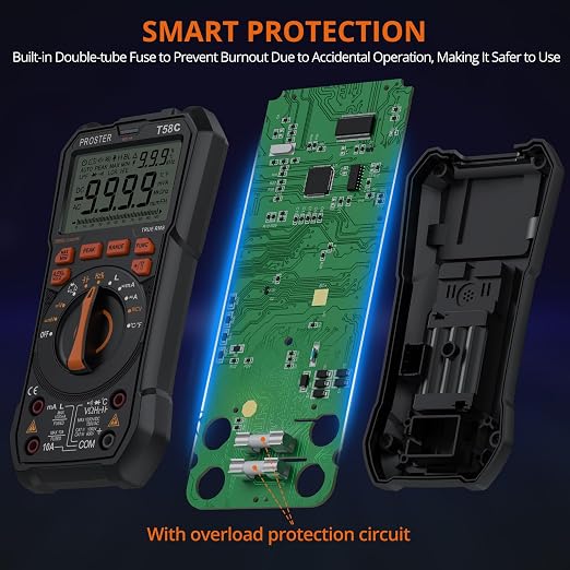Proster Digital Multimeter Tester True RMS 9999 Counts - Auto Ranging Multimeter, AC DC Voltage Current Meter with NCV Inductance Backlight Temperature Capacitance Test Meter Electrical