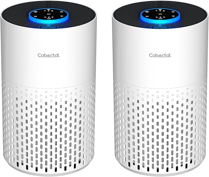 2 Pack Air Purifiers for Bedroom Home, Cobectal Air Cleaner with HEPA 3-in-1 Filter for Room up to 1050 ft², Sleep Mode & Aroma Function, Portable Air Purifiers for Office, Dorm, RVs, White