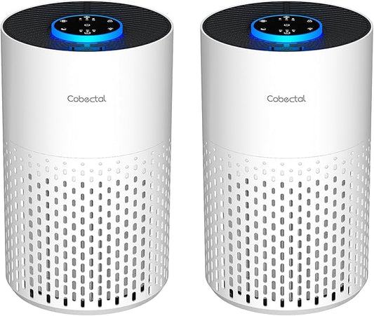 2 Pack Air Purifiers for Bedroom Home, Cobectal Air Cleaner with HEPA 3-in-1 Filter for Room up to 1050 ft², Sleep Mode & Aroma Function, Portable Air Purifiers for Office, Dorm, RVs, White