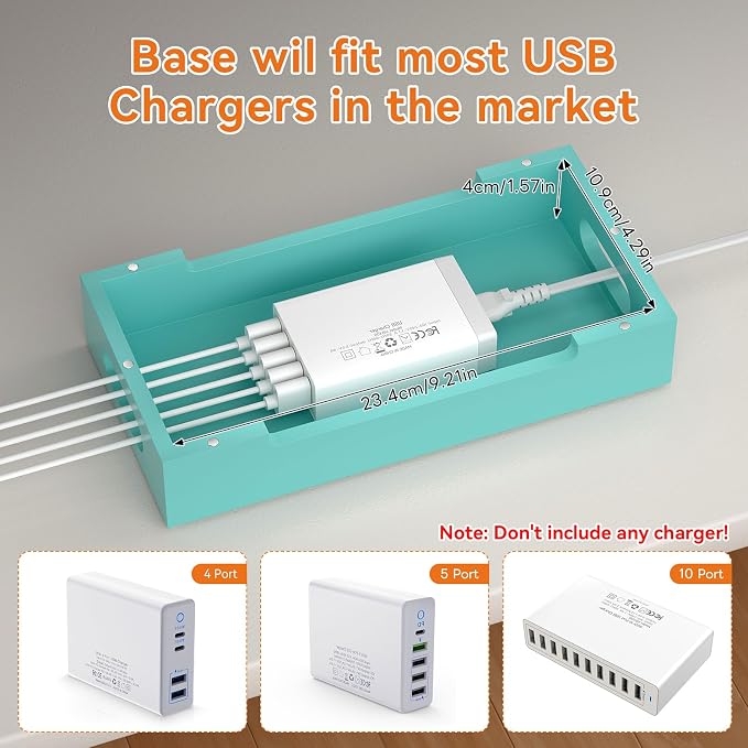 Bamboo Charging Station with Watch Stand, Docking Holder for Multi Device with 5 Charge Cables, Desktop Dock Stations Electronic Organizer for Cellphone, Tablet, Watch(No USB Charger)-Teal