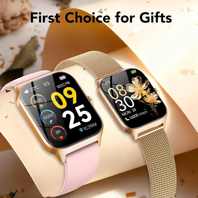 Smart Watch for Women with Bluetooth Calling, Fashion Fitness Tracker, 1.85" HD Touch Screen, AI Voice Assistant, Heart Rate Sleep Monitor, 120+ Sports Modes, Compatible with Android iPhone, 2 Bands
