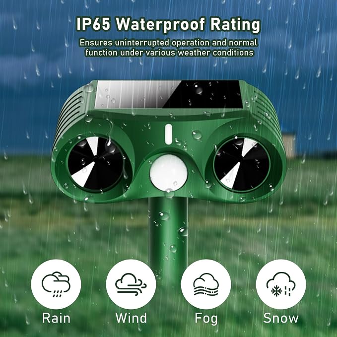 2026 Upgraded Solar Ultrasonic Animal Repellent Outdoor,Deer Repellent Devices Waterproof,Motion Activated Cat Repellent Outdoor,Squirrel Raccoon Skunk Rabbit Dog Bird Deterrents for Yard -2 Pack