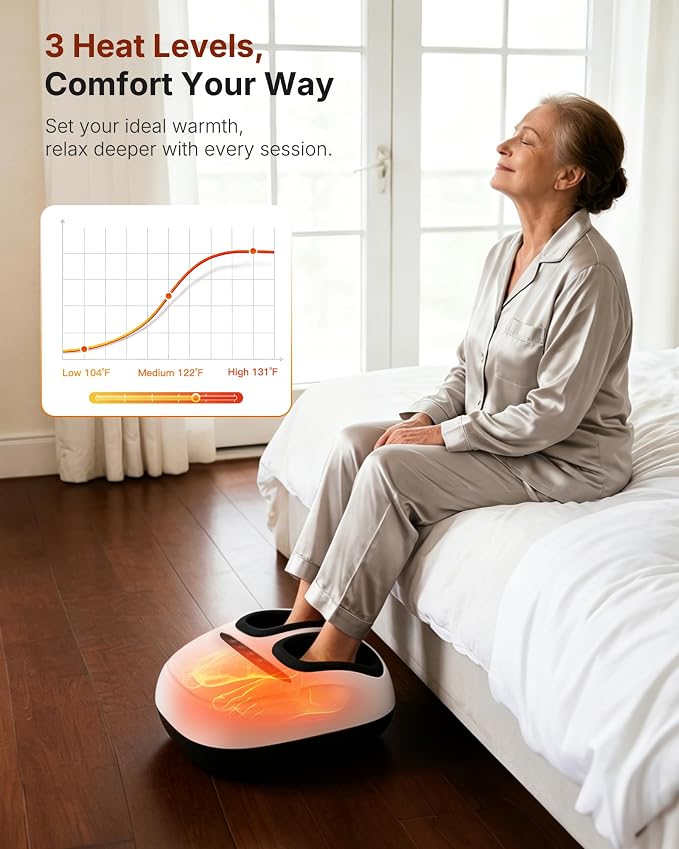 KNQZE Shiatsu Foot Massager with Heat, Compression, Deep Kneading Foot Massage for Plantar Fasciitis Relief, Remote Control, Multi Massage Modes, Auto Shut-Off Timer, FSA Eligible, White