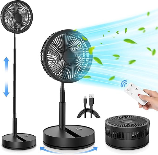 LIPETY Portable Foldable Rechargeable Oscillating Fan - 8.6" 7200mah Battery Operated USB C Small Fan Remote, Quiet Table Desk Fan Folding Standing Pedestal Fans for Bedroom Rome Office Camping Travel