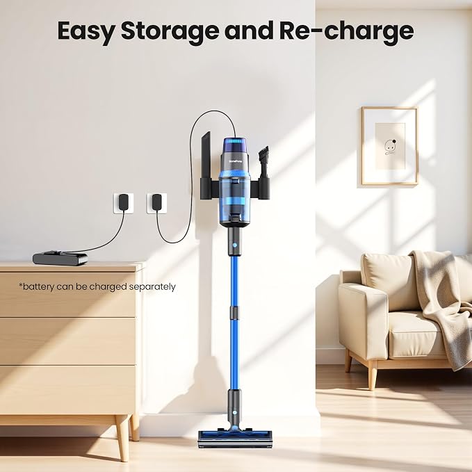 V25 Cordless Vacuum Cleaner, 680W 60Kpa Powerful Stick Vacuum with Dust Sensor, Digital Display, 4000mAh Rechargeable Battery up to 60Mins, Versatile for Pet Hair, Floor, Carpet (Navy)