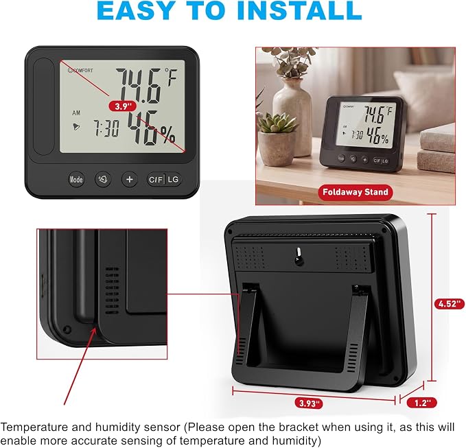 Ultra 4K HD Security Hidden Camera – Wireless Smart Indoor Hygrometer Thermometer with App Remote Control, Motion Detection, Night Vision, Temperature & Humidity Alert and Alarm Clock, Support 2.4G&5G