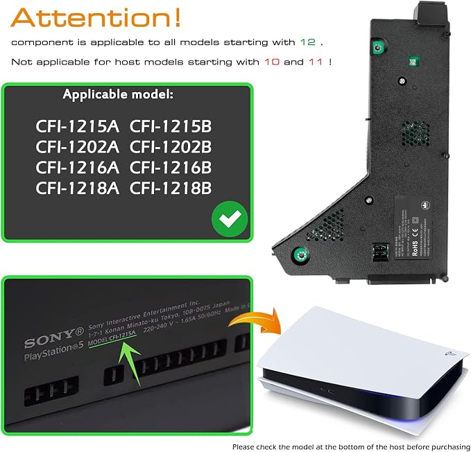 for PS5 Power Supply ADP-400FR PA-1401-JT3 Internal Power for 1200 Series Host Source Replacement with AC Adapter Console Power Adapter with Power Cord