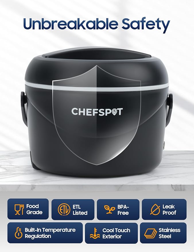 Electric Lunch Box, 37oz Portable Food Warmer with 12V/24V Car & 120V Home Plugs, Spill-Proof, BPA-Free, Dishwasher-Safe, No Microwave Needed, with Utensil Set & Carry Bag (Graphite Black)