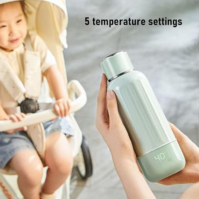 fosa Portable Electric Kettle, Cordless Travel Kettle Car Heating Cup 500ml, 50W Fast Boiling 30H Constant Temperature with 5 Settings, for Camping Office Travel (Green)