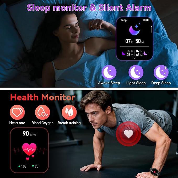 Smart Watch for Men Fitness Tracker: Make/Answer Call Military Smart Watches for Men Digital Watches Heart Rate Monitor Waterproof Running Smartwatch Android Phones iPhone Samsung Compatible 2 Bands
